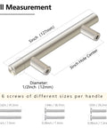 Brushed Nickel Cabinet Pulls 5 Inch Long, 10 Pack Stainless Steel Kitchen Cabinet Hardware for Cabinets and Drawers, dimensions shown