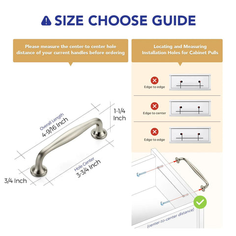 Guide for measuring and installing 20 Pack Three And Three Quarters Inch Brushed Nickel Cabinet Handles Set Solid Zinc Alloy Pulls.