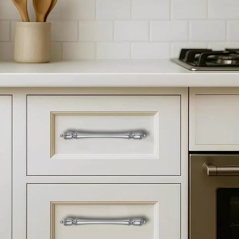 Kitchen drawer with 10 Pack 3 Inch Center Hole Brushed Nickel Cabinet Pulls Heavy Duty Solid Drawer Handles installed