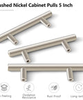 Brushed Nickel Cabinet Pulls 5 Inch Long, 10 Pack Stainless Steel Kitchen Hardware, rust resistant close-up display.