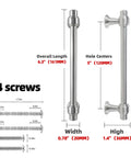 10 Pack Brushed Nickel Cabinet Pulls 5 Inch 128mm Kitchen Cabinet Handles Drawer Pulls with dimensions and screws shown