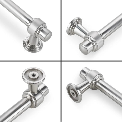 Close-up views of 10 Pack Brushed Nickel Cabinet Pulls 5 Inch 128mm Kitchen Cabinet Handles Drawer Pulls, smooth zinc alloy finish
