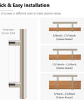 Brushed Nickel Cabinet Pulls 5 Inch Long, 10 Pack Stainless Steel Kitchen Hardware with screw sizes illustration for cabinets and drawers.