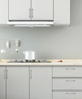 10 Pack Brushed Nickel Cabinet Pulls 5 Inch 128mm installed on modern white kitchen cabinets and drawers