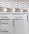 Kitchen cabinets with 10 Pack 3 Inch Center Hole Brushed Nickel Cabinet Pulls Heavy Duty Solid Drawer Handles installed