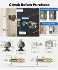 Dimensions and features of Keyed Entry Door Knob With Quick Exit Thumbturn For Bedroom And Office Security.