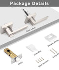 10 Pack Brushed Nickel Privacy Door Levers For Bath And Bedroom, Keyless Interior Door Handles, square strike plate, latch, screws