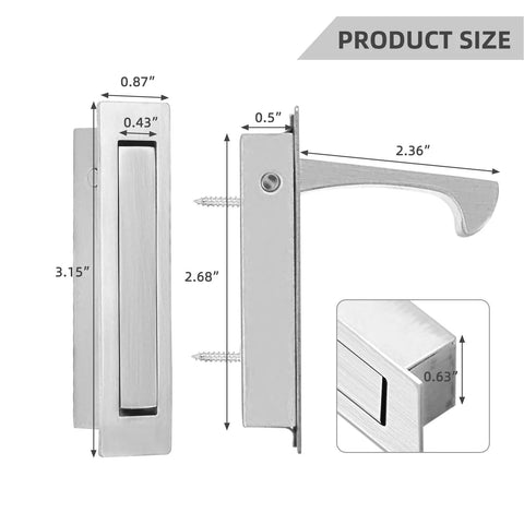 Brushed Nickel Pocket Door Handles And Edge Pulls 6 Inch Recessed Finger Flush Pulls For Closet Sliding And Barn Doors 304 Stainless Steel Hardware Latch Set Rust Resistant Easy To Install product size dimensions chart