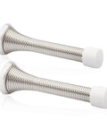 2 Pack Spring Door Stopper Brushed Satin Nickel- 3-1/4" Flexible Spring Door Stops with White Rubber Bumper Tips