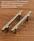 Adjustable Drawer Pulls 5 Pack In Brushed Nickel, Modern Square Cabinet Handles With Hole Centers From 3 To 4.5 Inches on wood surface