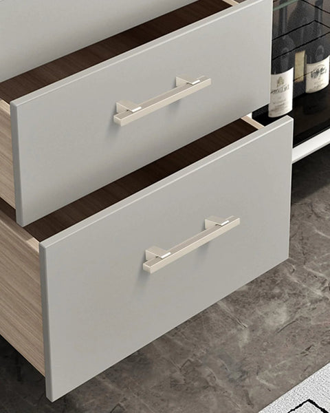 Adjustable Drawer Pulls 5 Pack In Brushed Nickel, Modern Square Cabinet Handles With Hole Centers From 3 To 4.5 Inches installed on drawers