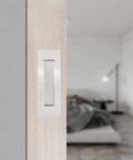 6 Inch Recessed Finger Flush Pulls For Pocket Doors Sliding Doors Closets And Barn Doors Hardware In Brushed Nickel Silver Made From 304 Stainless Steel With Moisture Proof And Rust Resistant Construction, Wear Resistant, Heavy Duty And Durable, 2 Pack installed on light wood door