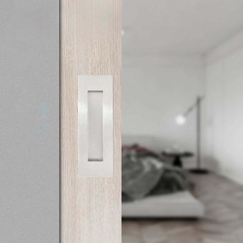 6 Inch Recessed Finger Flush Pulls For Pocket Doors Sliding Doors Closets And Barn Doors Hardware In Brushed Nickel Silver Made From 304 Stainless Steel With Moisture Proof And Rust Resistant Construction, Wear Resistant, Heavy Duty And Durable, 2 Pack installed on light wood door