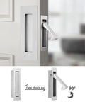 Brushed Nickel Pocket Door Handles And Edge Pulls 6 Inch Recessed Finger Flush Pulls for sliding doors with latch shown open