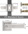 10 Pack Brushed Nickel Privacy Door Levers For Bath And Bedroom, Keyless Interior Door Handles, Square Reversible Design, latch dimensions