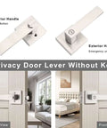 10 Pack Brushed Nickel Privacy Door Levers For Bath And Bedroom, Keyless Interior Door Handles, shown installed, back and front view