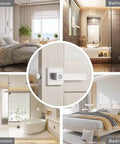 Collage of bedroom and bathroom with 10 Pack Brushed Nickel Privacy Door Levers For Bath And Bedroom, Keyless Interior Door Handles.