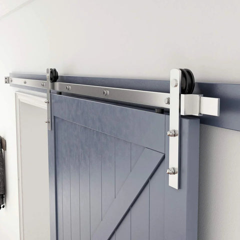 Eight Feet Brushed Nickel Sliding Barn Door Hardware Kit With I Shape Hanger For A 48 Inch Wide Door Panel Smooth And Quiet Track