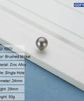 5 Pack Matte Gray Cabinet Knobs 0.94 Inch Diameter Zinc Alloy Round Ball Drawer Pulls With Screws displayed on white surface.