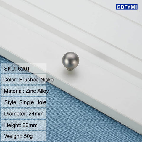 5 Pack Matte Gray Cabinet Knobs 0.94 Inch Diameter Zinc Alloy Round Ball Drawer Pulls With Screws displayed on white surface.