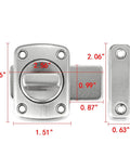 Brushed Silver Rotate Bolt Gate Latches Kit For Doors Cabinets Windows And Pet Doors dimensions view, zinc alloy construction.