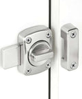 Brushed Silver Rotate Bolt Gate Latches Kit For Doors Cabinets Windows And Pet Doors, close-up of safety lock hardware in use