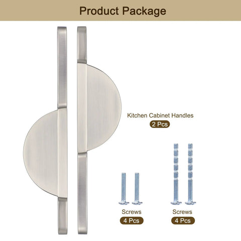 Two Pack Brushed Silver Semicircle Cabinet Pulls With Two And A Half Inch Hole Centers Half Moon Cabinet Door Handles, screws shown