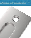 Close-up of Two Sided Sliding Barn Door Handle Hardware In Brushed Stainless Steel 304 Twelve Inch Length Flush Pull Design
