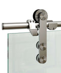 Brushed Stainless Steel Glass Sliding Barn Door Hardware Kit, 6.6 Ft Rail System For Interior Office Partitions, Fits 5/16 To 3/8 Inch Glass