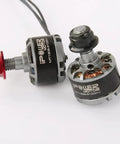 Two iPower brushless motors with labeled casing and visible copper wiring, showcasing front and side views with connecting wires.