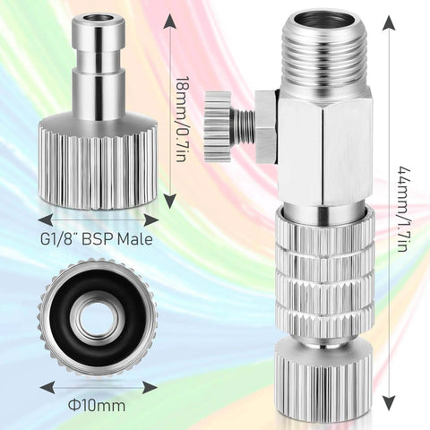 Quick Release Coupling Kit For Spray Gun Hoses, DIY Friendly 1/8 Inch BSP Male And Female Connectors, side view with dimensions