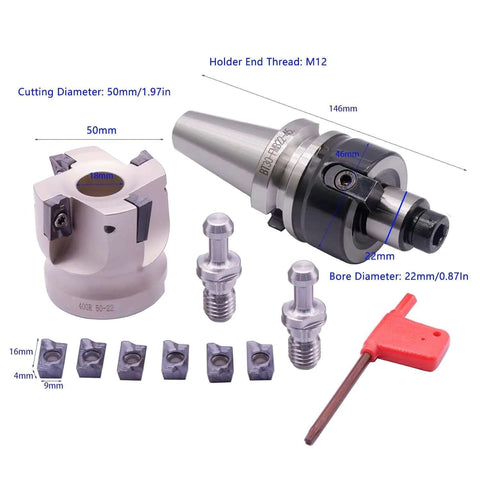 BT30 FMB22-45 Shank Face End Mill Arbor and 400R 50mm CNC End Milling Shell Cutter Set with 10 APMT1604 Carbide Inserts
