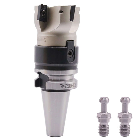 BT30 FMB22-45 Shank Face End Mill Arbor and 400R 50mm CNC End Milling Shell Cutter Set with 10 APMT1604 Carbide Inserts, side view