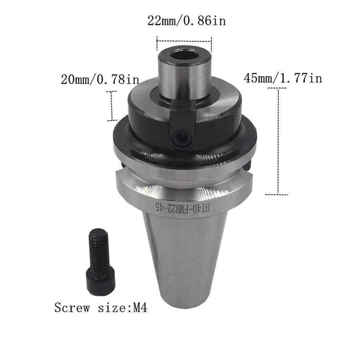 Pro Grade BT40 Toolholder And 50mm Face Mill Milling Cutter Set With BAP400R 50-22-4T Holder detailed dimensions and screw