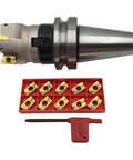 Pro Grade BT40 Toolholder And 50mm Face Mill Milling Cutter Set with 10 APMT1604PDER Inserts, R0.8 Shank, Arbor Included