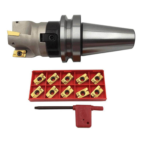 Pro Grade BT40 Toolholder And 50mm Face Mill Milling Cutter Set with 10 APMT1604PDER Inserts, R0.8 Shank, Arbor Included