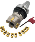 Pro Grade BT40 Toolholder And 50mm Face Mill Milling Cutter Set With BAP400R 50-22-4T Holder, 10 APMT1604PDER Inserts, shown with tool