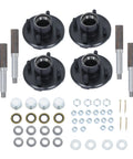 Set Of Four Trailer Hub Kit For BT8 Spindle With 4 On 4 Inch And 1 Inch Round Hubs And Bearing Kit Marine Grade Stainless Steel Built Tough For 2000 Lb Axles Ideal For Boats And Snowmobile Trailers Durable Idler Shaft Hubs shown with components