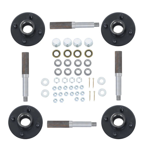 Set Of Four Trailer Hub Kit For BT8 Spindle With 4 On 4 Inch And 1 Inch Round Hubs And Bearing Kit Marine Grade Stainless Steel