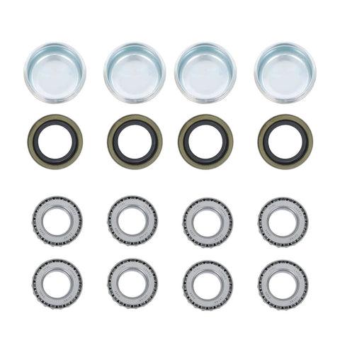 Set Of Four Trailer Hub Kit For BT8 Spindle With 4 On 4 Inch And 1 Inch Round Hubs And Bearing Kit Marine Grade Stainless Steel Built Tough For 2000 Lb Axles Ideal For Boats And Snowmobile Trailers Durable Idler Shaft Hubs showing components