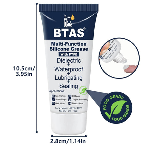 BTAS Dielectric Grease for Electrical Connectors Automotive Spark Plug Boot Battery Terminal Marine Dialectical Electronics Wiring Die Electric Contact Silicone Dialectric Grease 1 oz 1 Pcs tube with dimensions