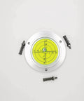 High precision 100mm bubble level gauge with three mounting holes, aluminum housing, and easy to read display for RVs, trailers.