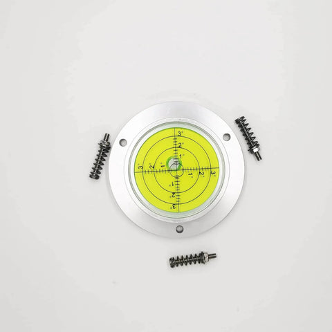 High precision 100mm bubble level gauge with three mounting holes, aluminum housing, and easy to read display for RVs, trailers.
