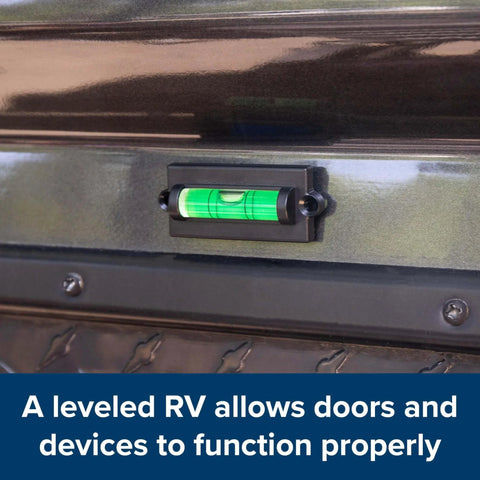 All Purpose RV Levelers For Front To Back And Side To Side Leveling with Bubble EasyView Display installed on camper