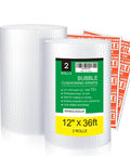 2 Pack 12 Inch Bubble Packing Wrap 72 Feet Perforated Every 12 Inches for Moving Boxes and Shipping Cushioning