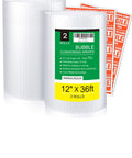 2 Pack 12 Inch Bubble Packing Wrap 72 Feet Perforated Every 12 Inches for Moving Boxes and Shipping Cushioning with labels