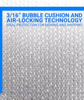 Close-up of Bubble Cushioning Wrap Rolls 12 Inch Wide 72 Feet Total Perforated Every 12 Inches with air-locking technology text