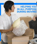 People packing home items using Bubble Cushioning Wrap Rolls 12 Inch Wide 72 Feet Total Perforated Every 12 Inches Includes 20 Fragile Stickers