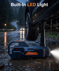 Low Profile 5 Ton 12V Electric Car Jack Kit With Built In Inflator LED Light And Wrench lifting car in rain