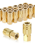 20 Pack One Quarter Inch Brass Female Industrial Couplers Bulk Kit For Air Hoses And Quick Connects, NPT Internal Fittings, 300 PSI Max